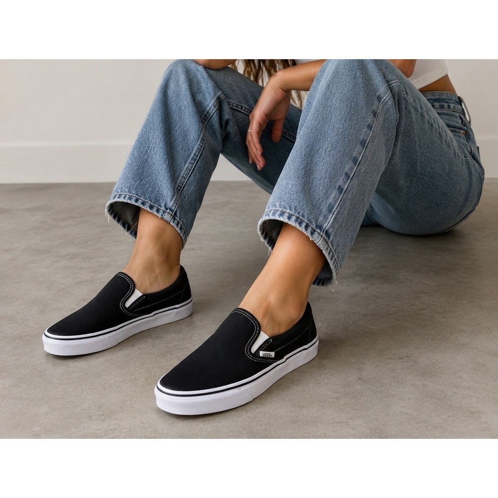 Vans Skate Classic Slip On Black Canvas Sneakers Womens Casual Shoes Sz 8.5 Y2K